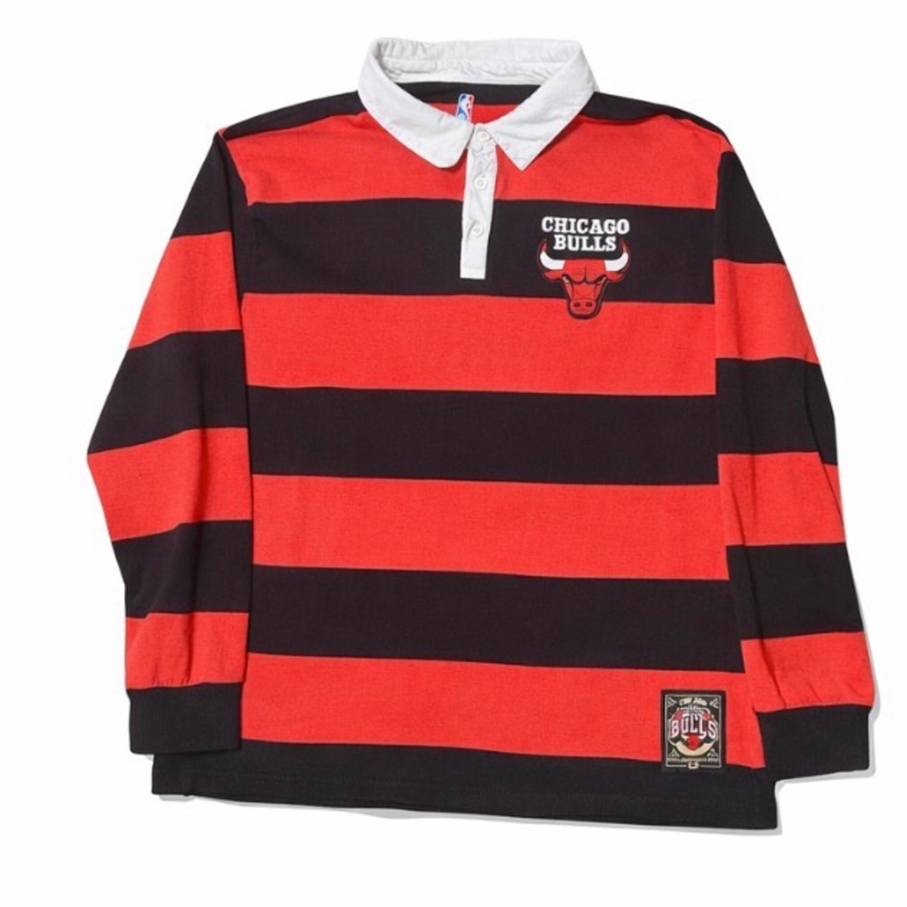 Chicago Bulls Rugby Shirt XL Red Black Striped NBA Long Sleeve Polo